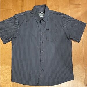 DIXXON Men's triple stripe black grey dark grey Striped Button Down Shirt XL